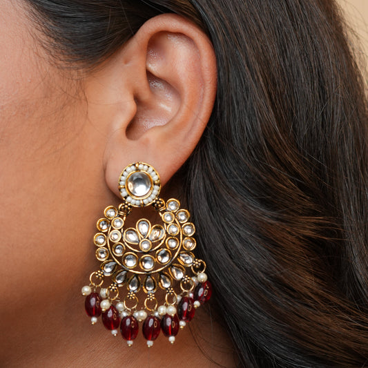 Diya Kundan Earrings (wine)