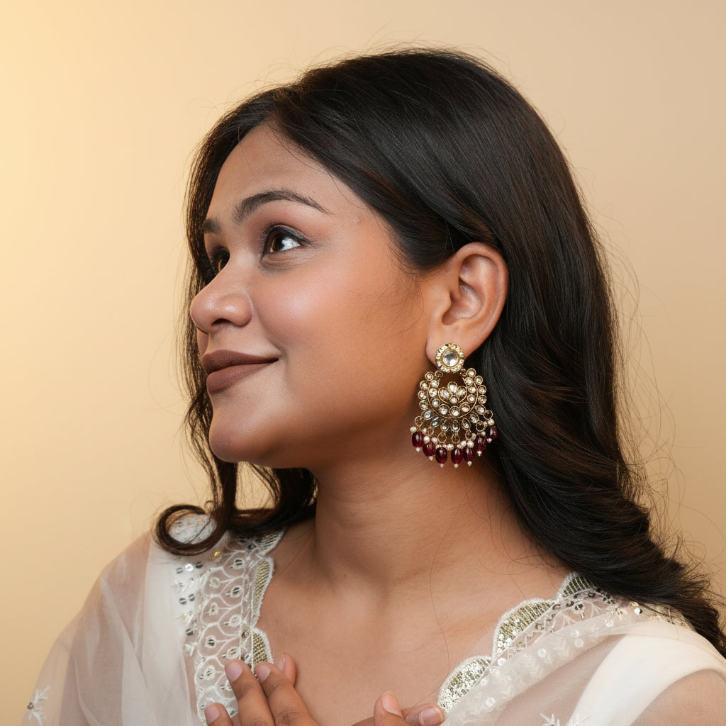 Diya Kundan Earrings (wine)