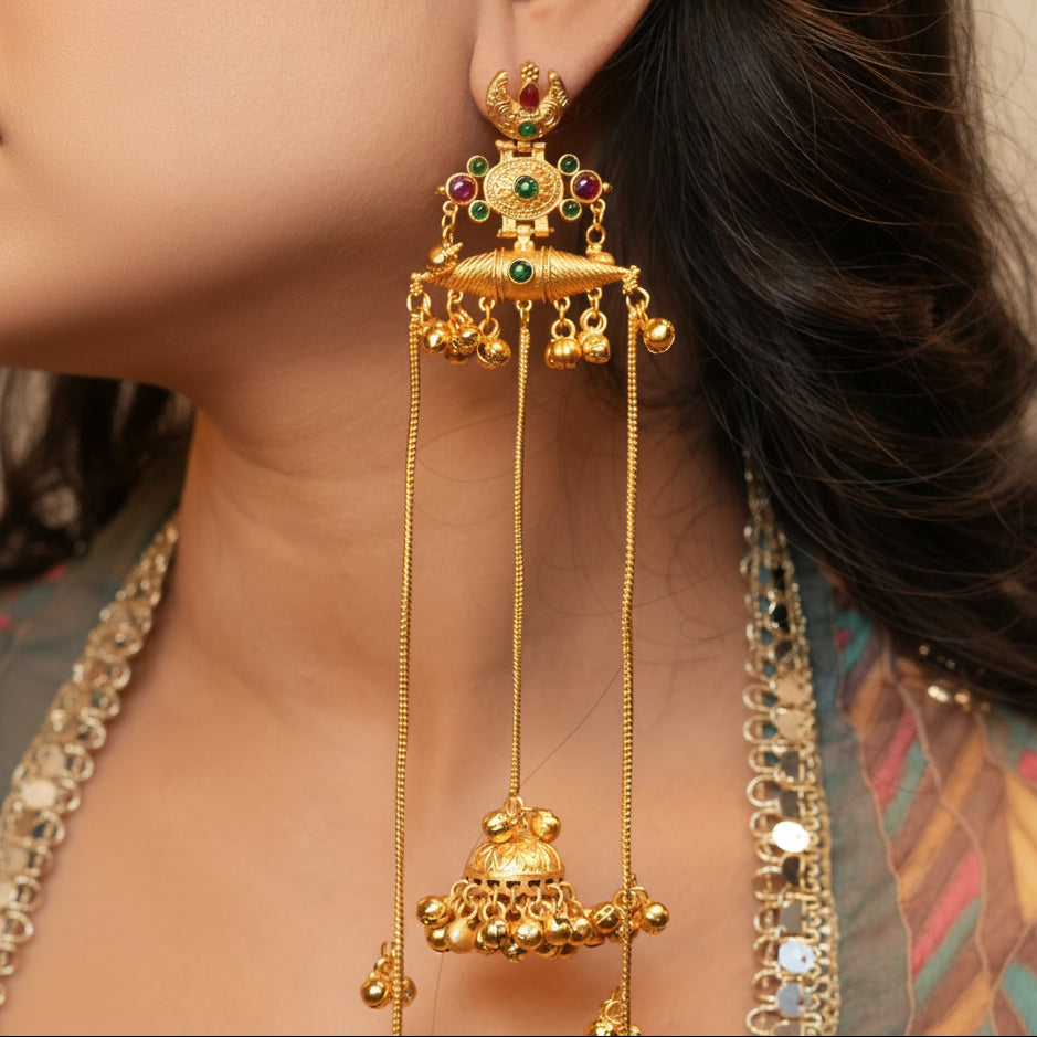 Riwaaz Kashmiri Earrings (Green-Pink)