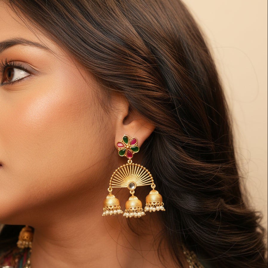 Zalak Kashmiri Jhumkas (Pink-Green)
