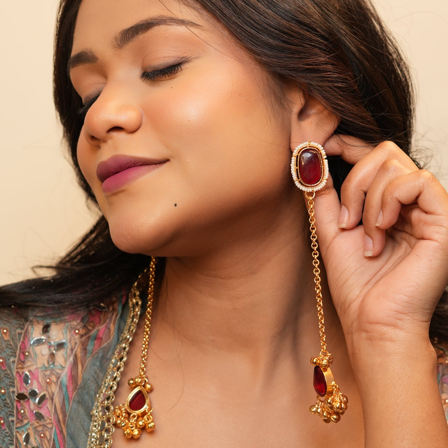 Ishika Kashmiri Earrings (Wine)