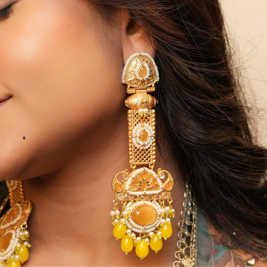Noori Kashmiri Earrings (Yellow)