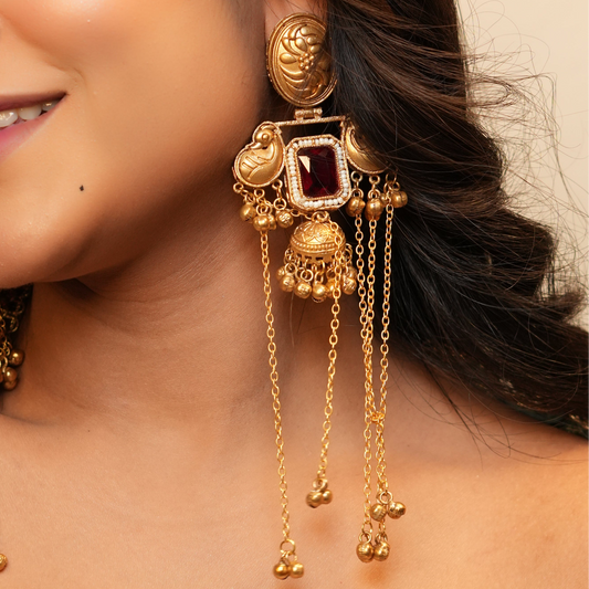 Mayur Kashmiri Earrings (Wine)