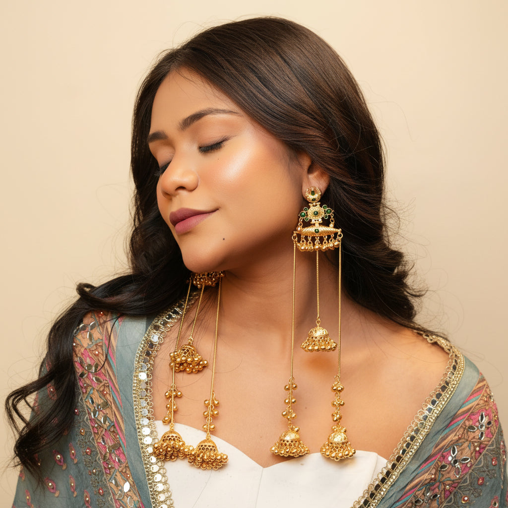 Riwaaz Kashmiri Earrings (Green)