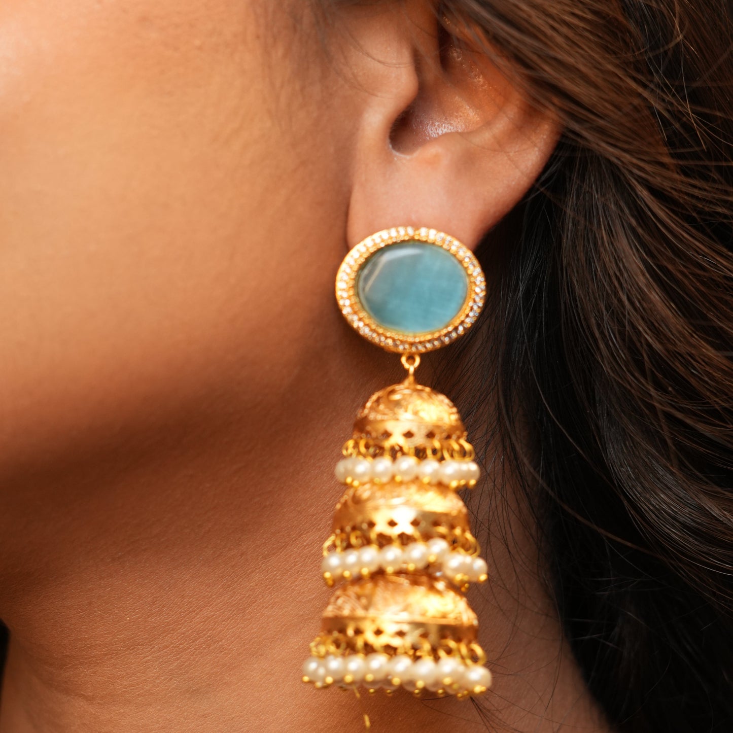 Kiran Kashmiri Jhumka (Sea Blue)