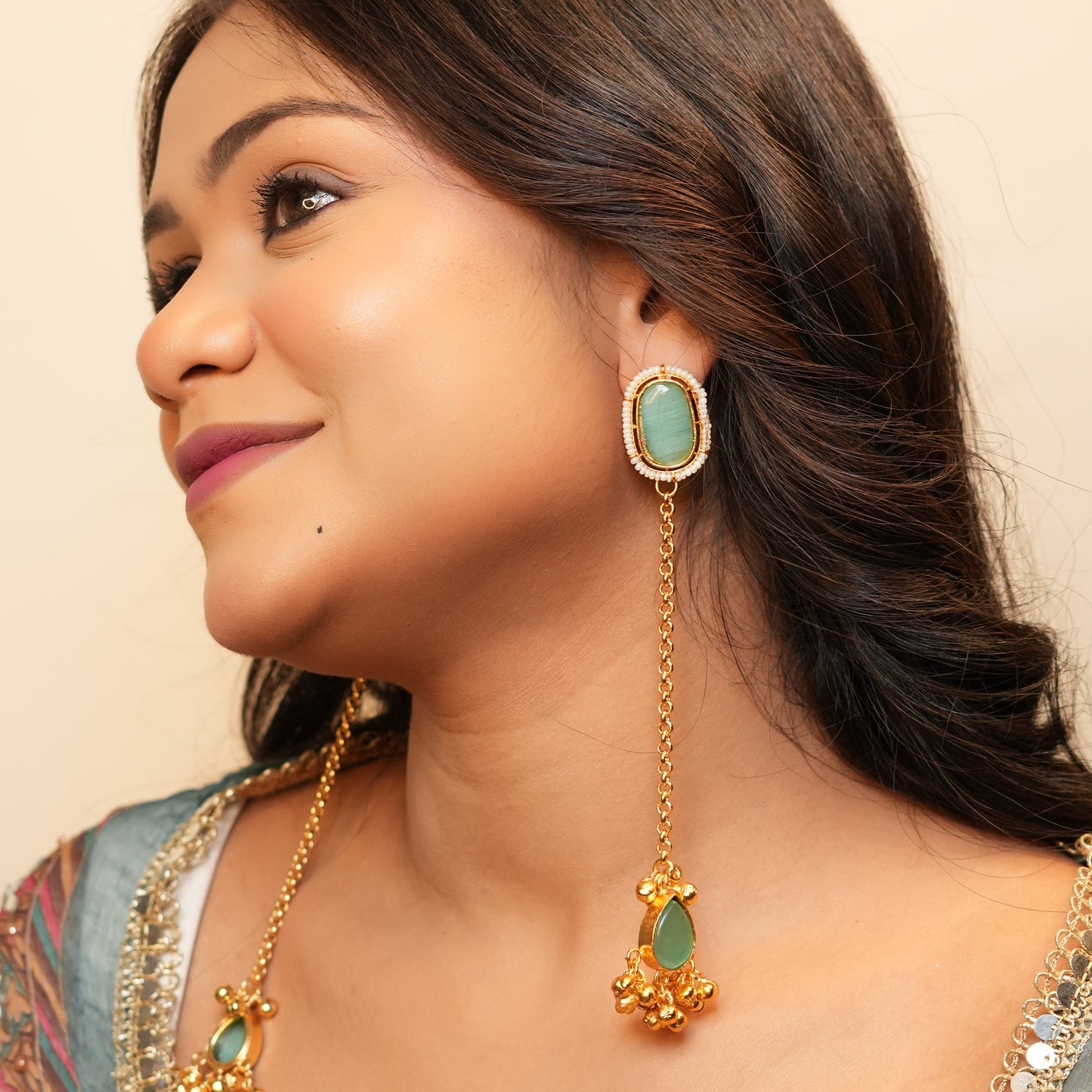 Ishika Kashmiri Earrings (Sea Blue)