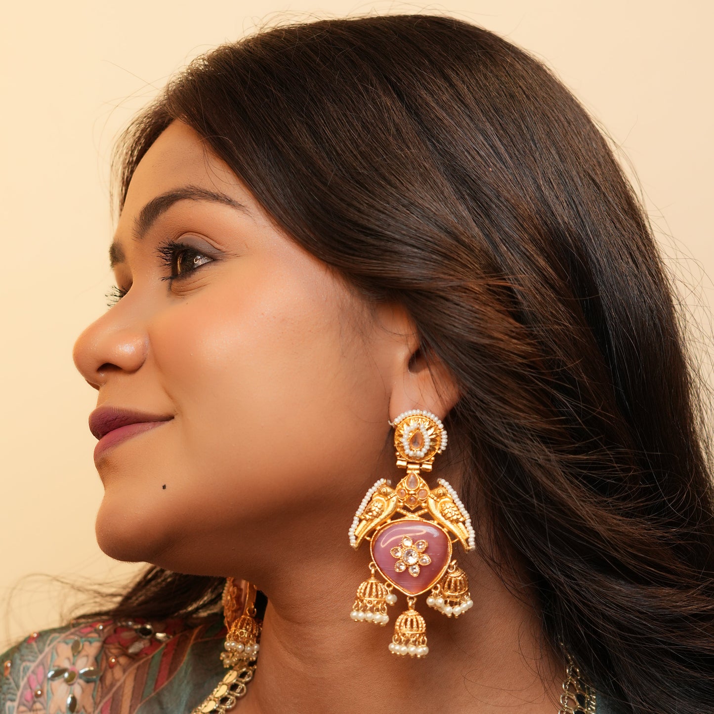 Riya Kashmiri Earrings (Pink)