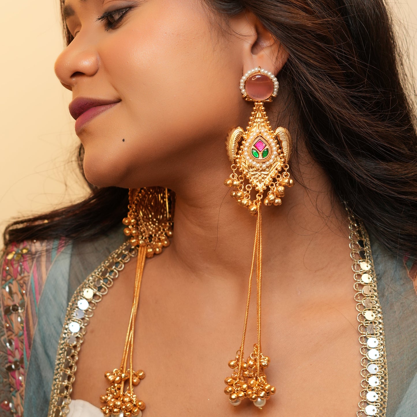 Samira Kashmiri Earrings (Light-Pink)