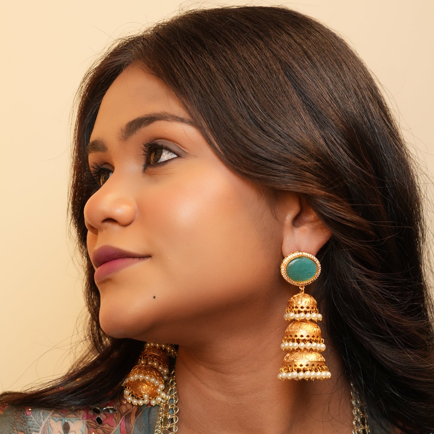 Kiran Kashmiri Jhumka (Mint Green)