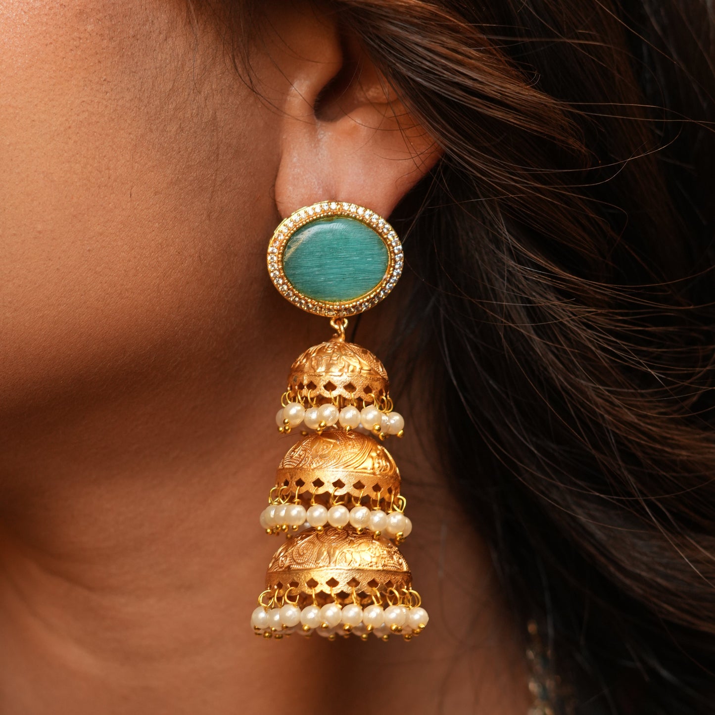 Kiran Kashmiri Jhumka (Mint Green)