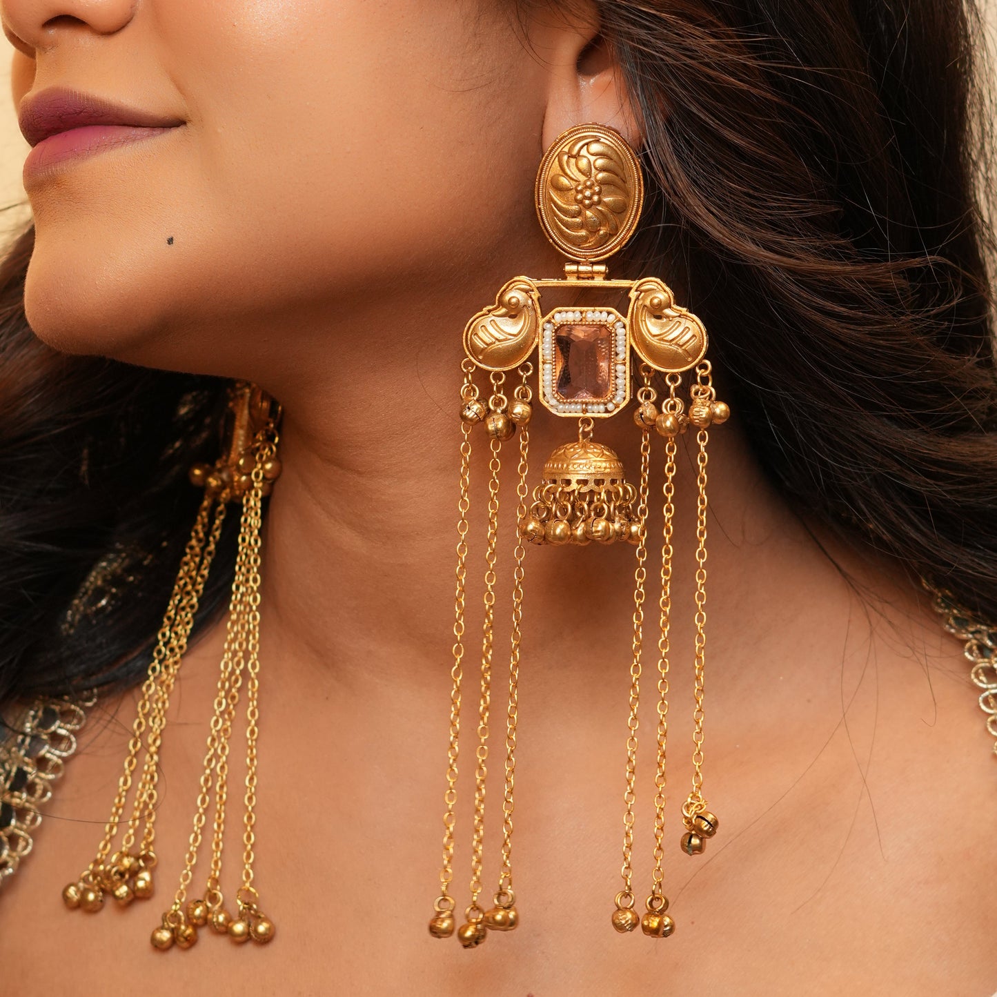 Mayur Kashmiri Earrings (Golden)
