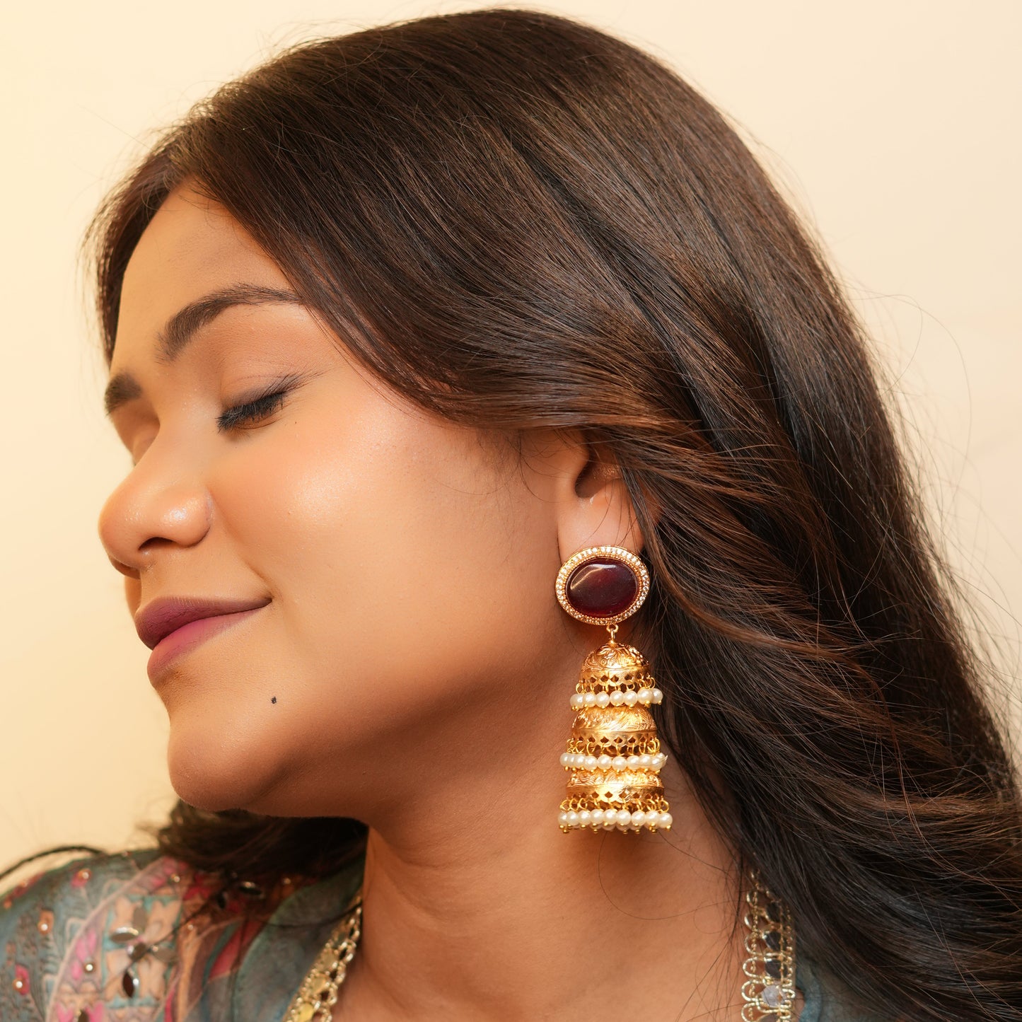 Kiran Kashmiri Jhumka (Wine)