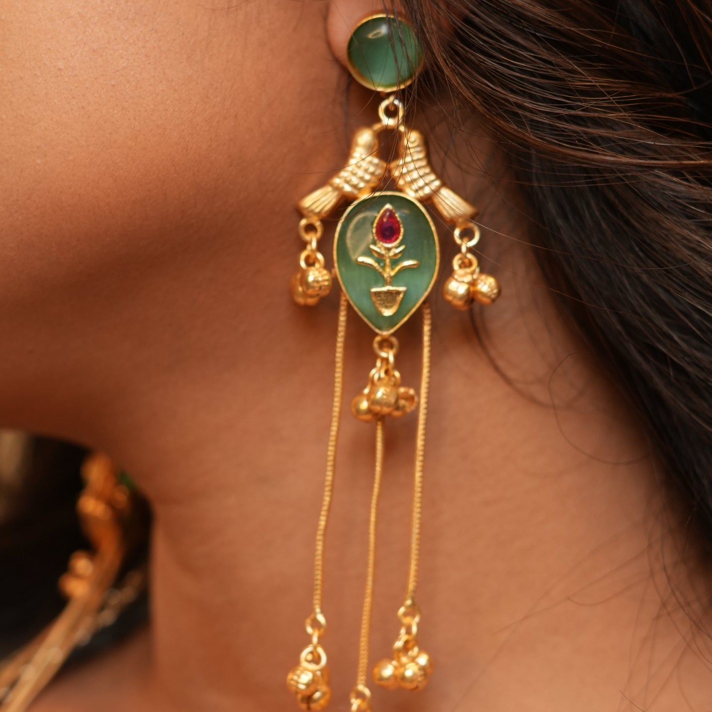 Gulnaar Kashmiri Earrings (Mint Green)