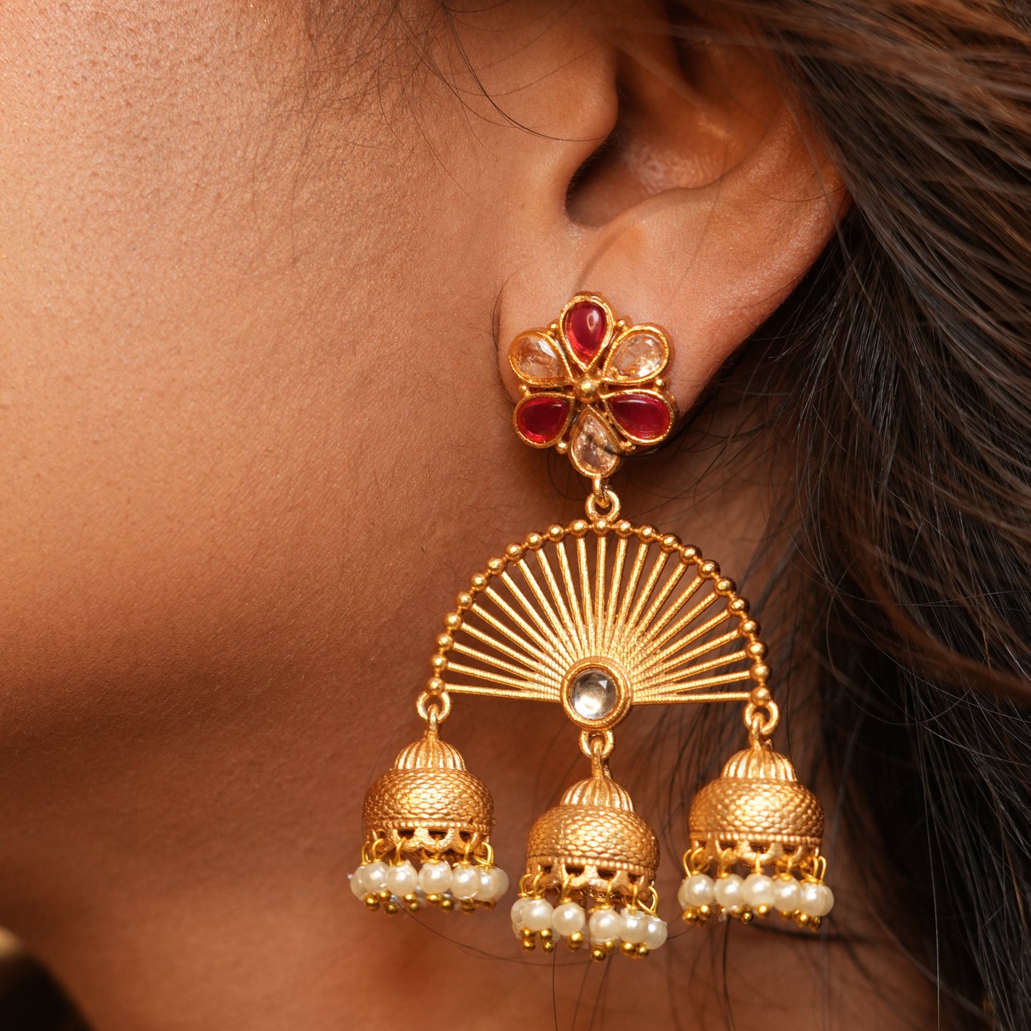 Zalak Kashmiri Jhumkas (Pink-White)