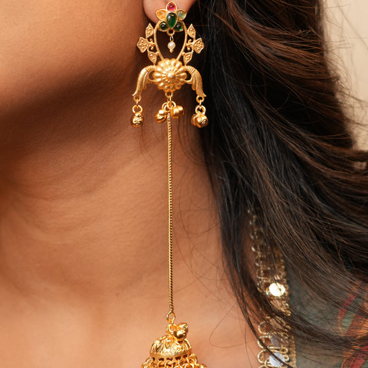 Lotus Kashmiri Earrings (Green- Multi)
