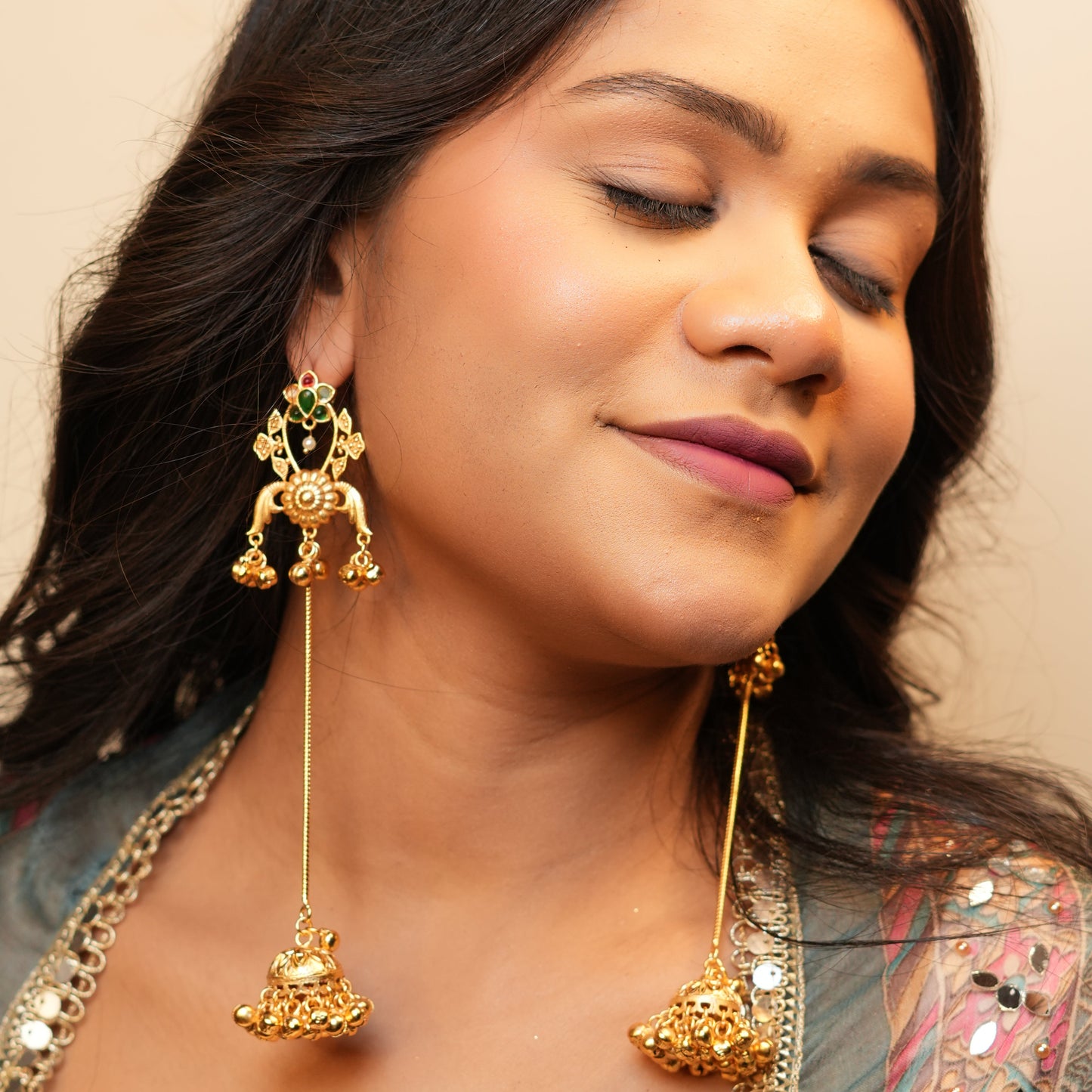 Lotus Kashmiri Earrings (Green- Multi)