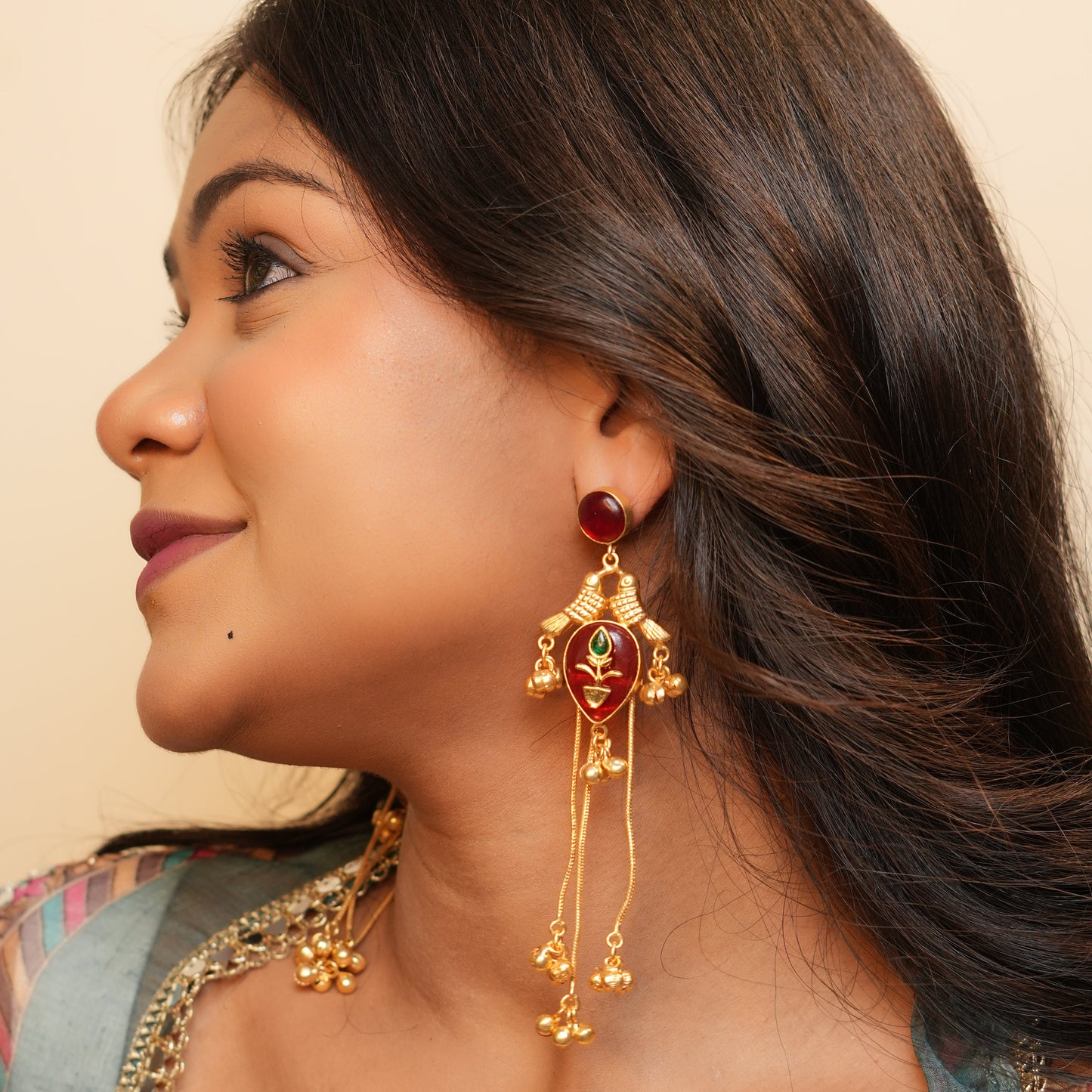 Gulnaar Kashmiri Earrings (Wine)