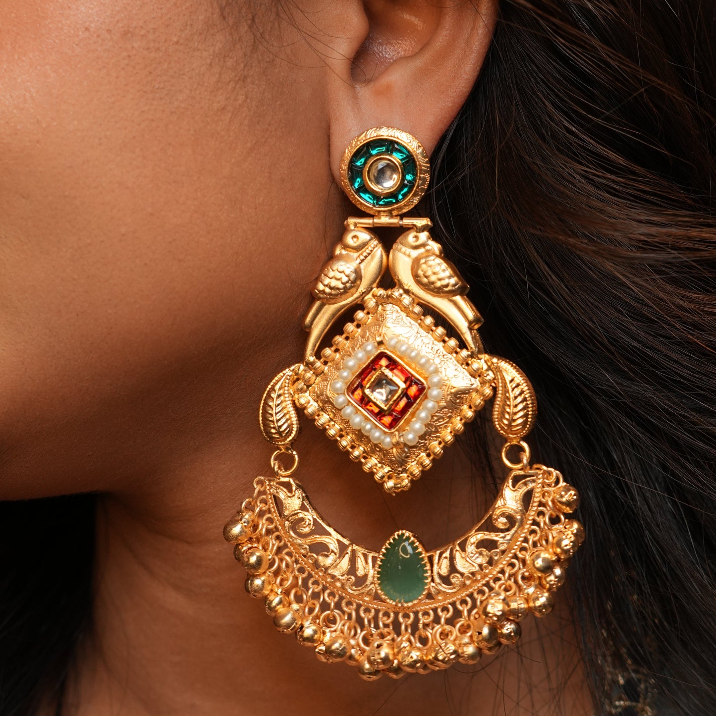 Aaradhya Kashmiri Earrings (Green and Red)