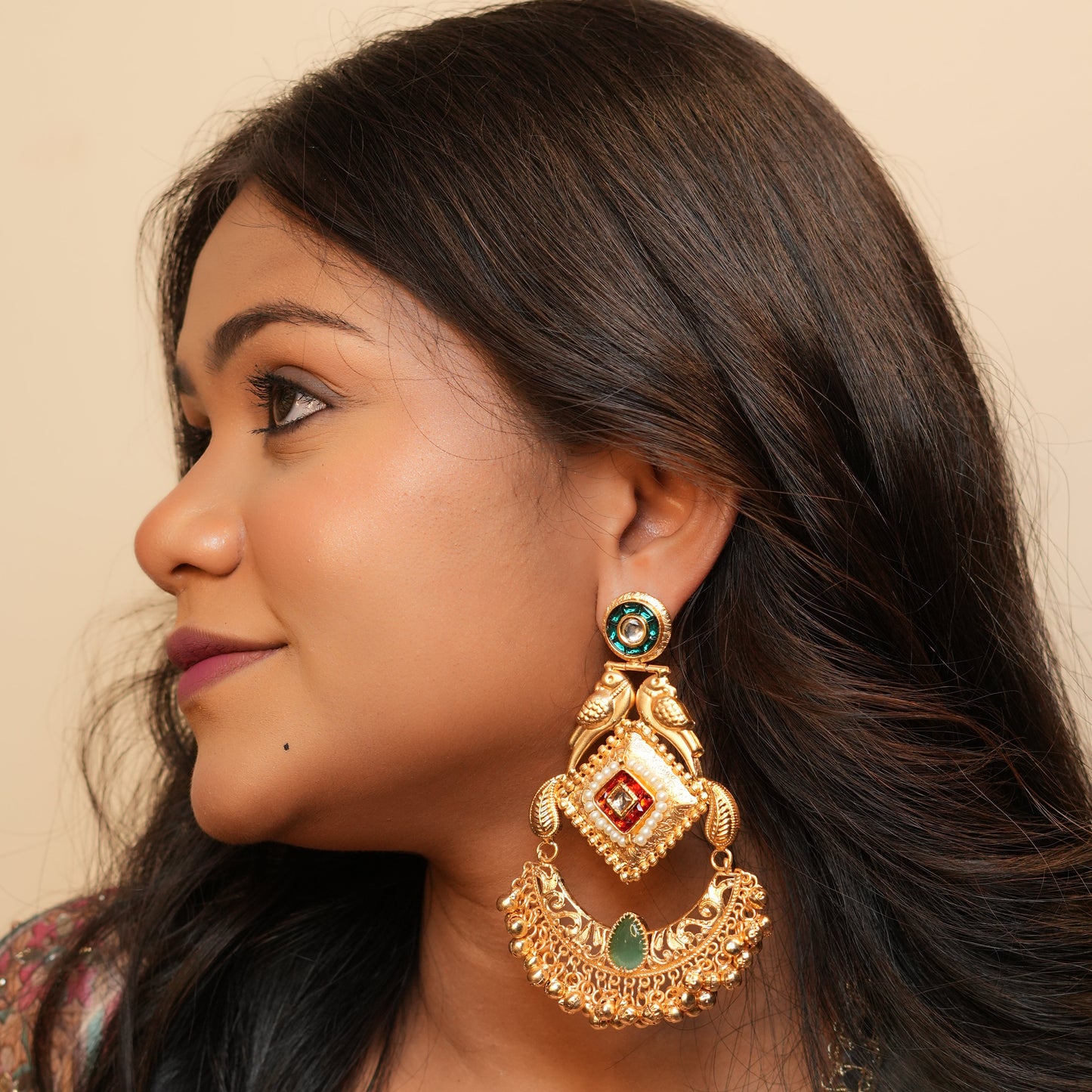 Aaradhya Kashmiri Earrings (Green and Red)