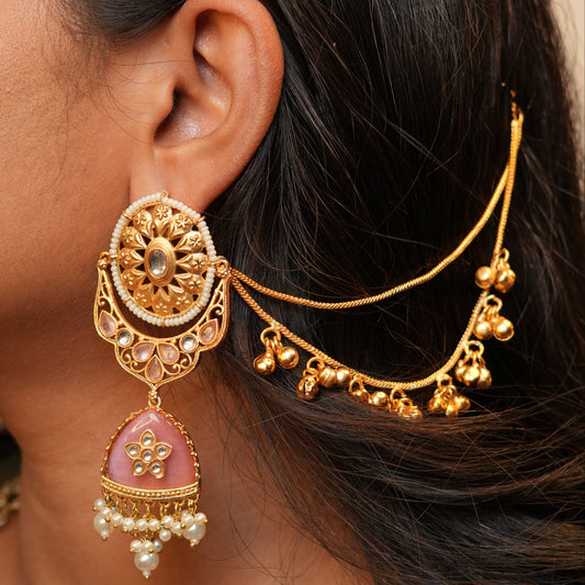 Noor Chain Earrings (Pink)