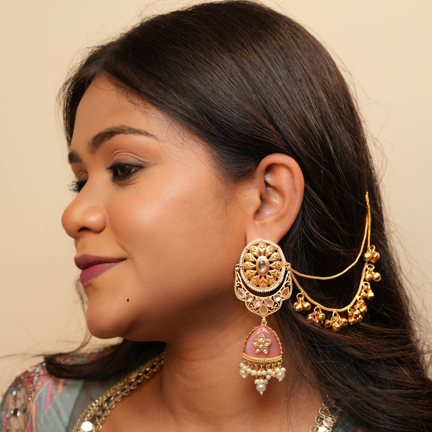 Noor Chain Earrings (Pink)