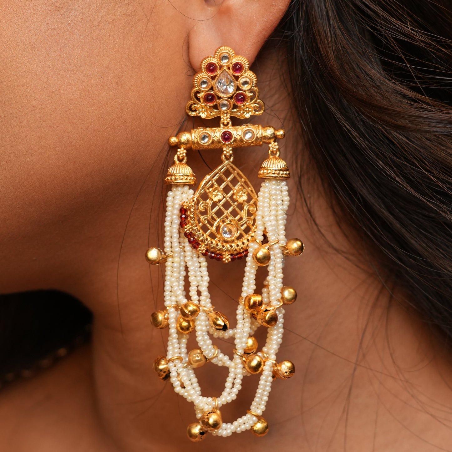 Meher Kashmiri Earrings (Pink-White)