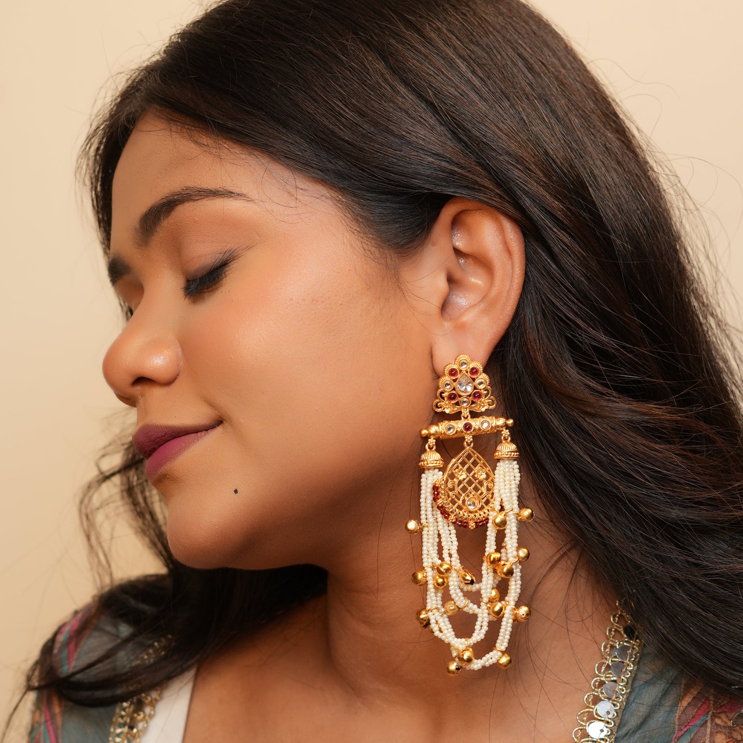 Meher Kashmiri Earrings (Pink-White)