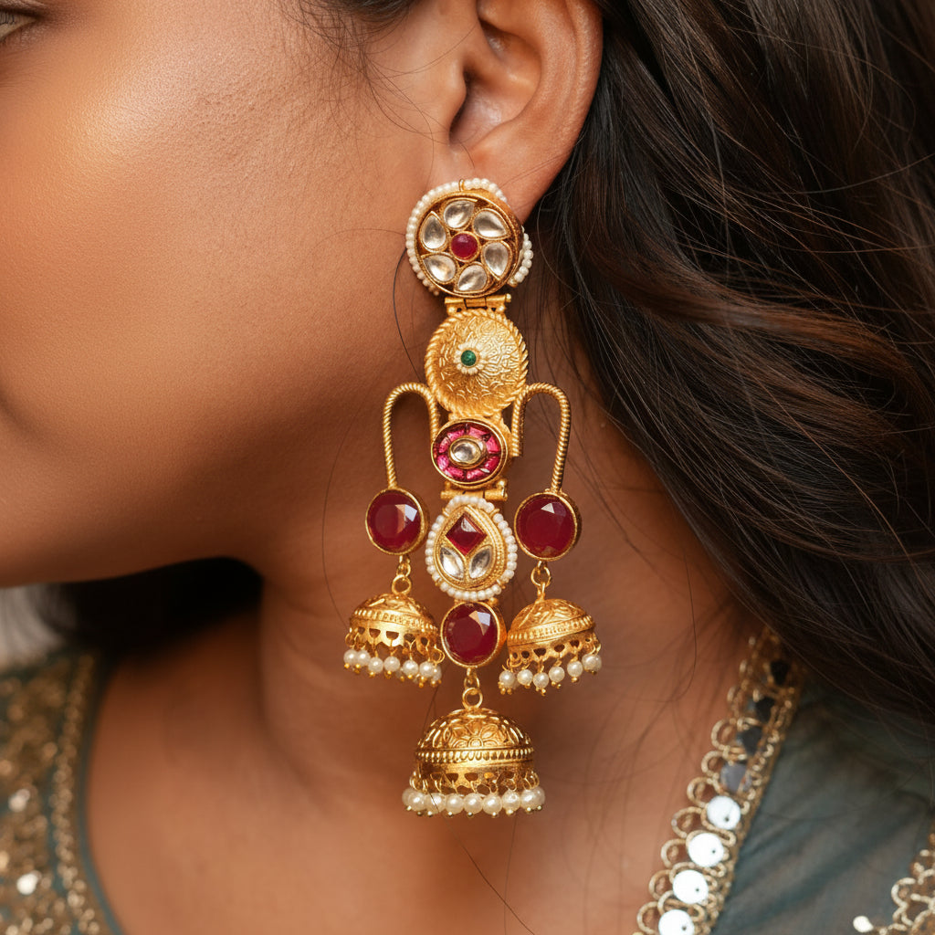 Sia Kashmiri Earrings (Wine)