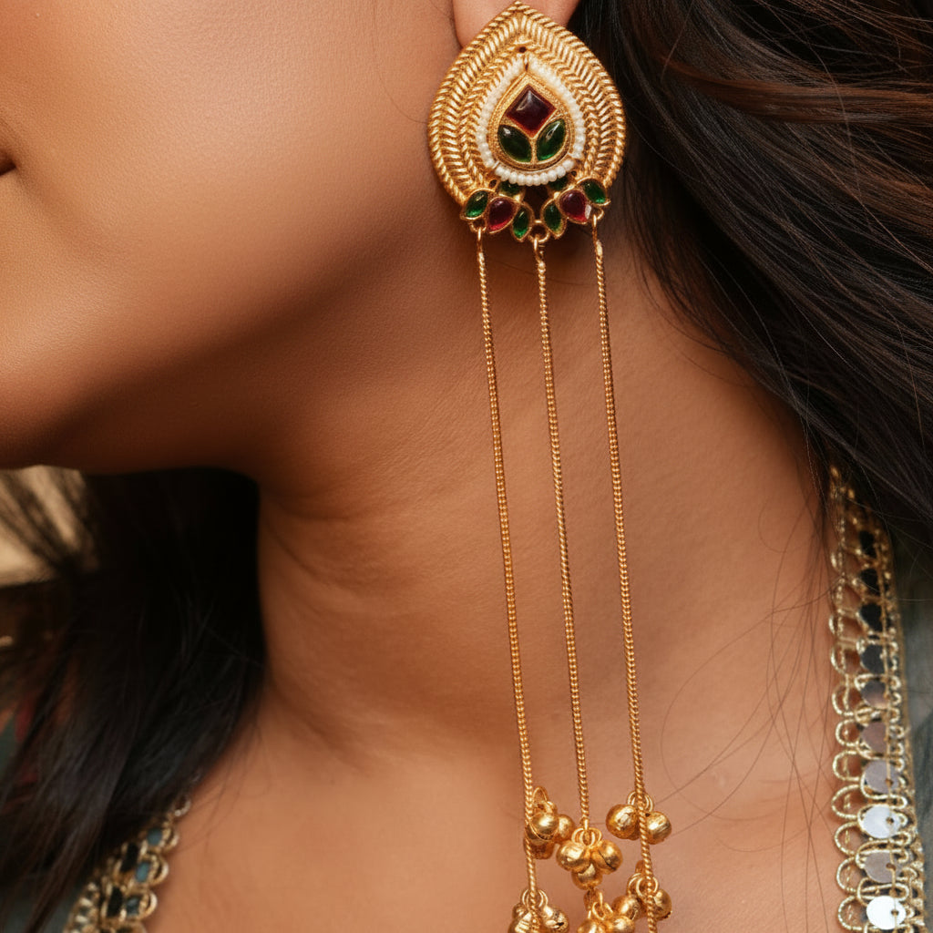 Aarohi Kashmiri Earrings (Green and Pink)
