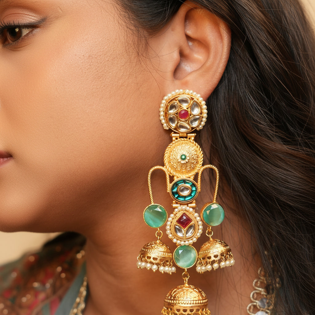 Sia Kashmiri Earrings (Green)