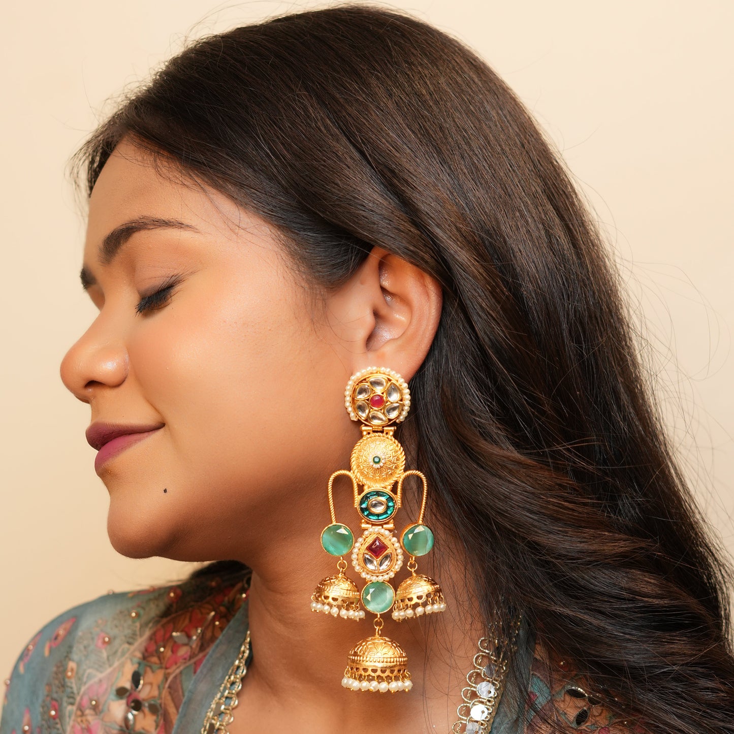 Sia Kashmiri Earrings (Green)
