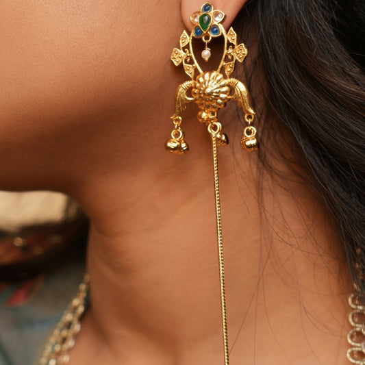 Lotus Kashmiri Earrings (Green-Blue- Multi)