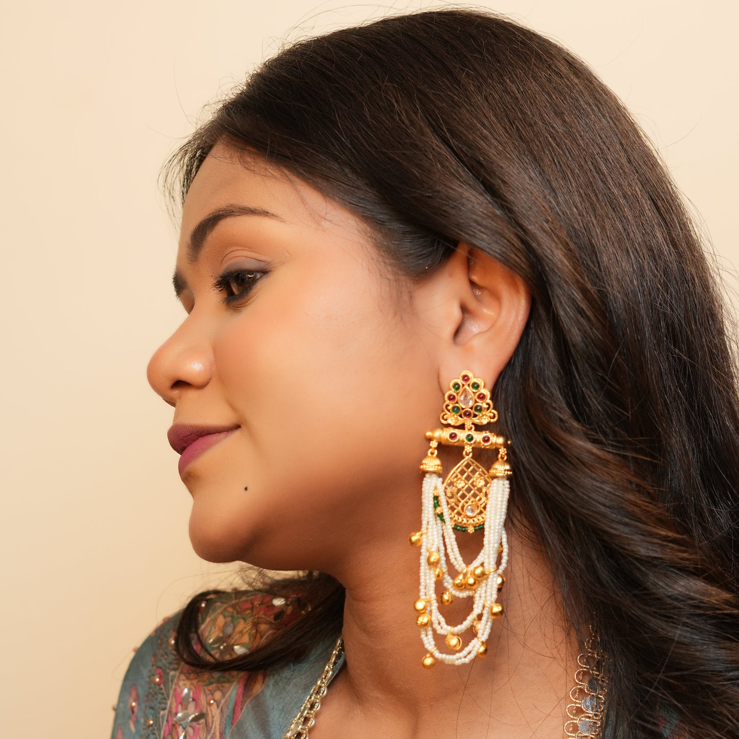 Meher Kashmiri Earrings (Pink-Green)