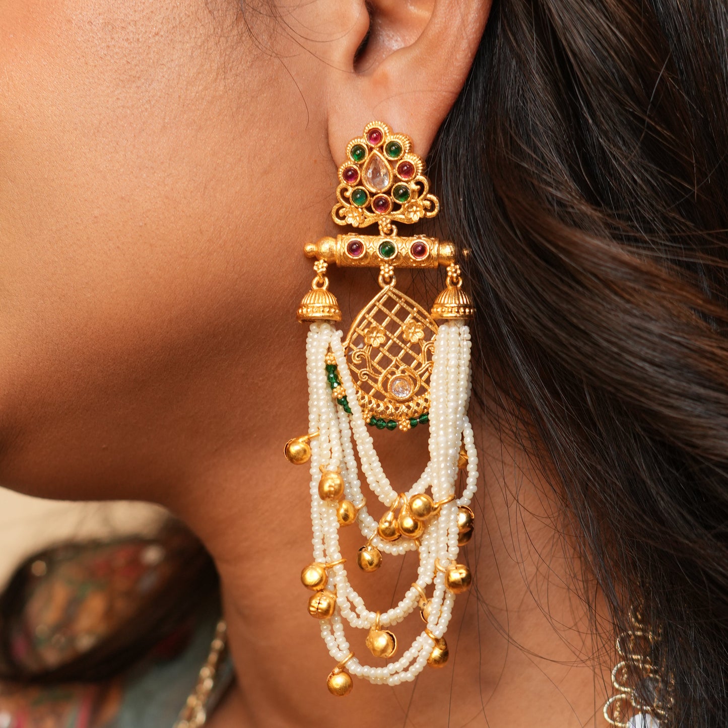 Meher Kashmiri Earrings (Pink-Green)