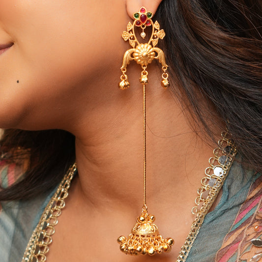 Lotus Kashmiri Earrings (Pink-Green)