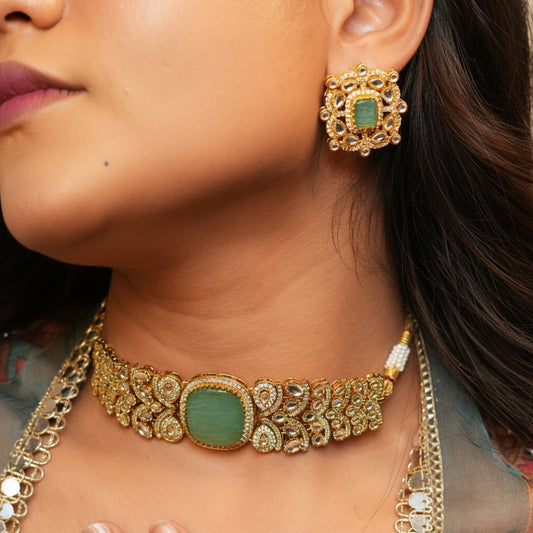 Maira Chokar Necklace (Mint Green)