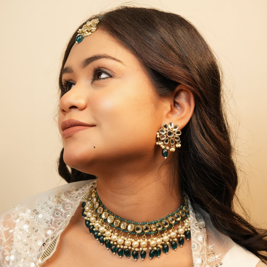 Sima Necklace with Maang-tikka (Blue)