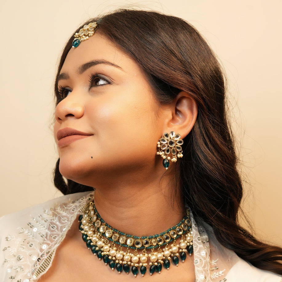 Sima Necklace with Maang-tikka (Green)
