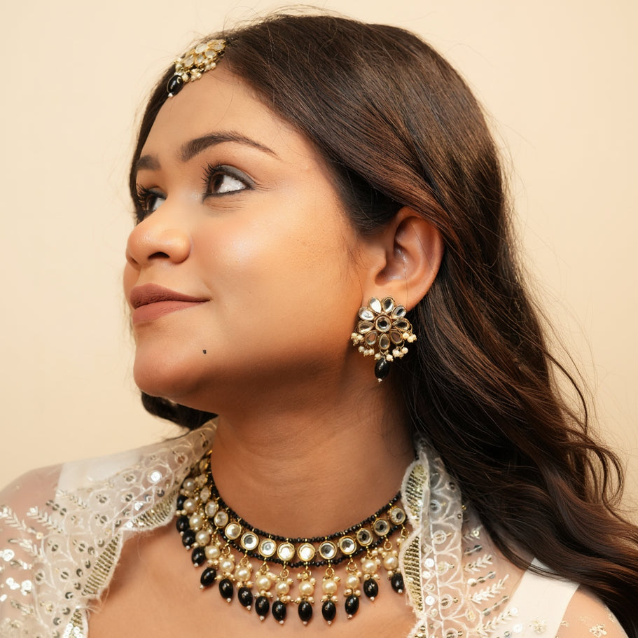 Sima Necklace with Maang-tikka (Black)