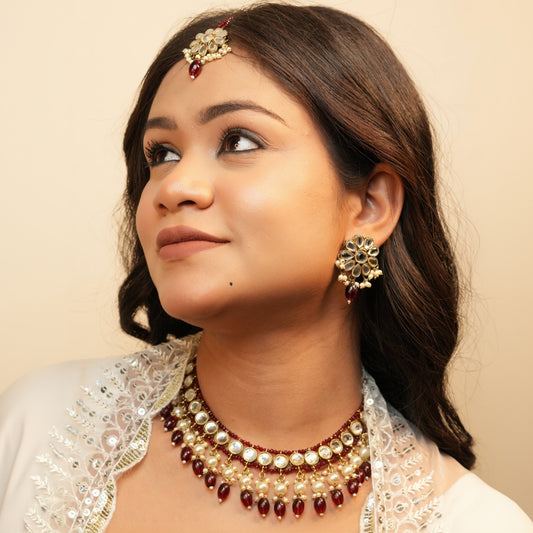 Sima Necklace with Maang-tikka (Wine)