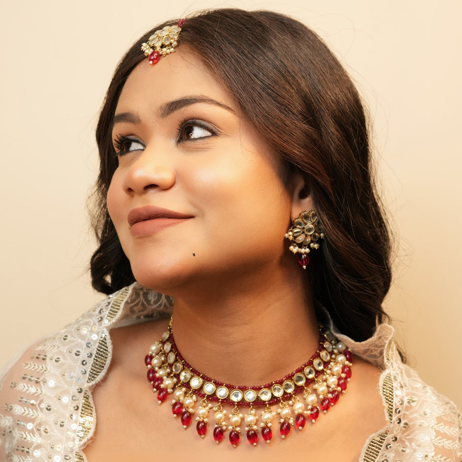 Sima Necklace with Maang-tikka (Rani-Pink)
