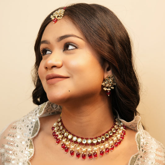 Sima Necklace with Maang-tikka (Rani-Pink)