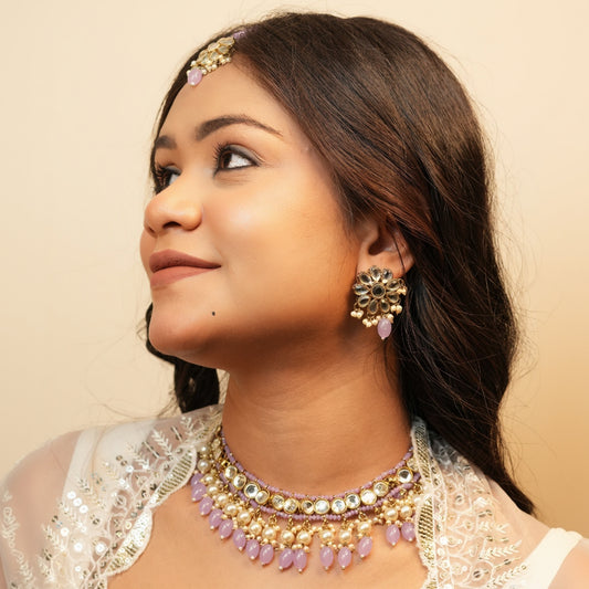 Sima Necklace with Maang-tikka (Lavender)