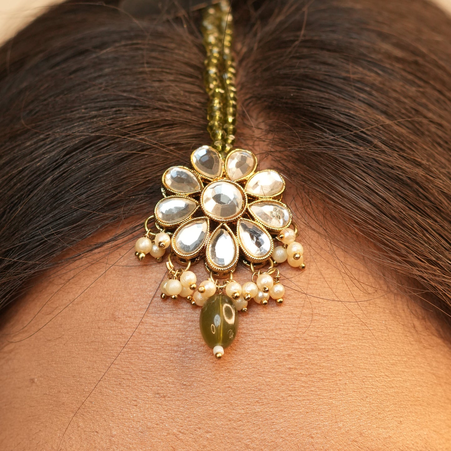 Sima Necklace with Maang-tikka (Green)