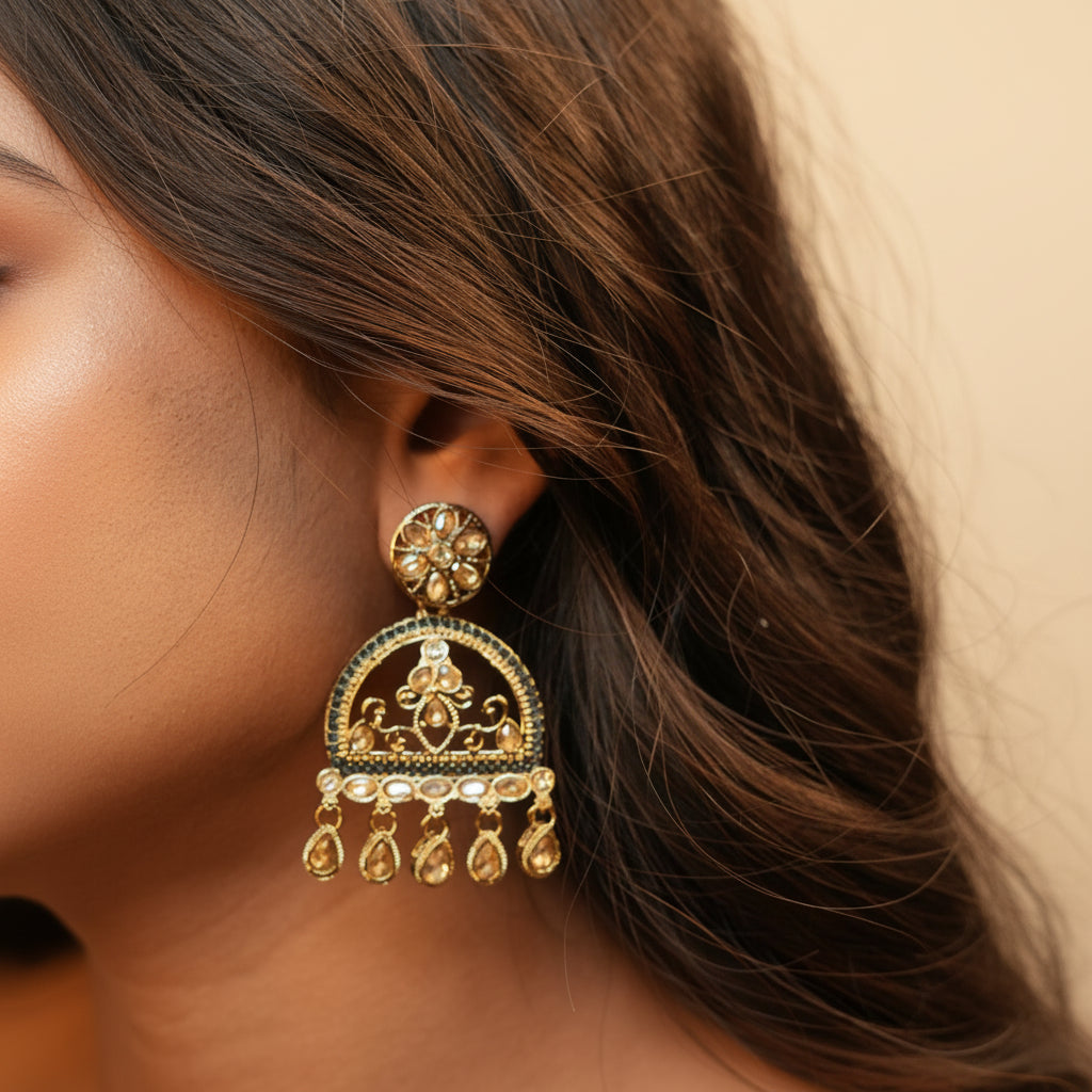 Mahi Kundan Earrings (Dark-blue)