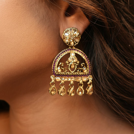 Mahi Kundan Earrings (Purple)