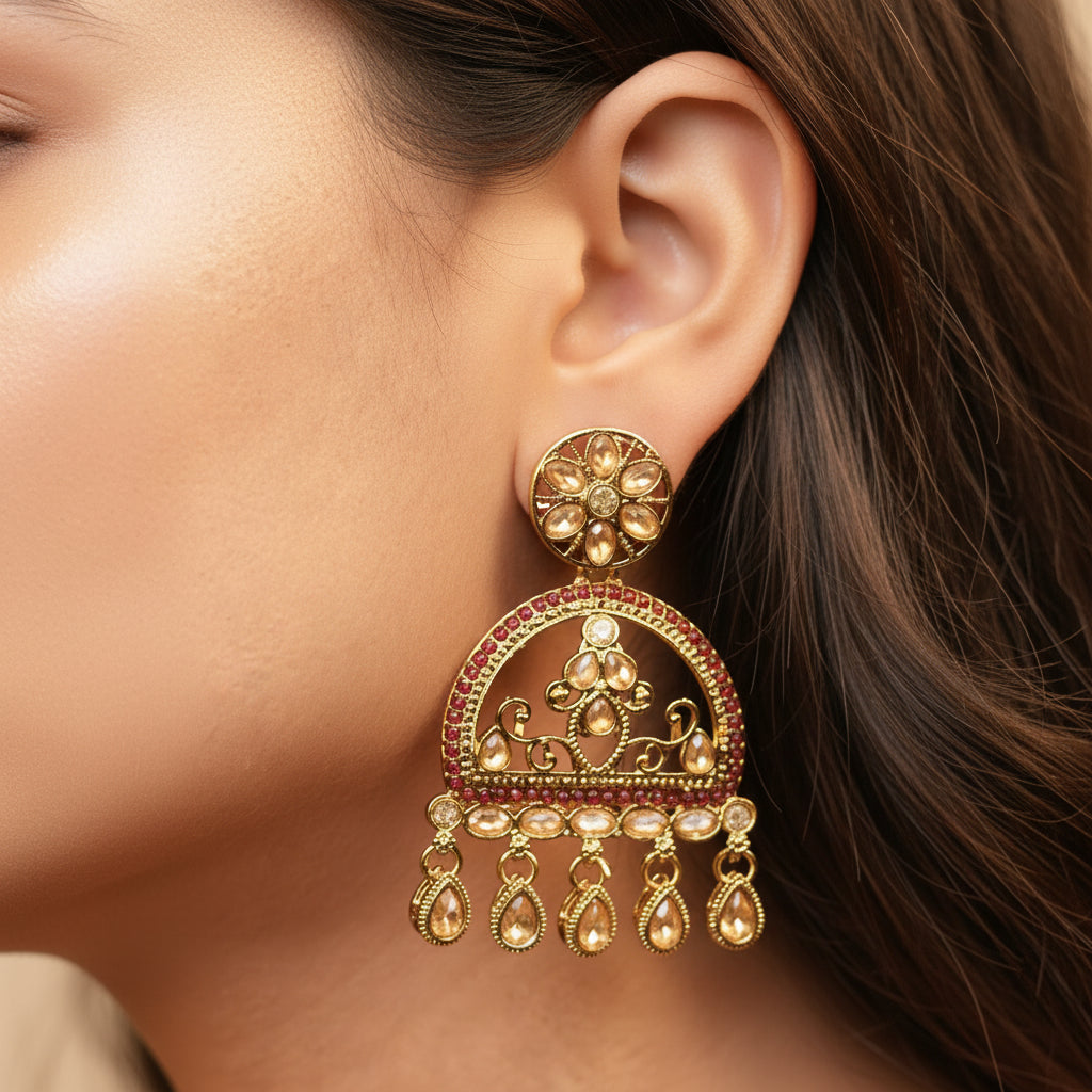 Mahi Kundan Earrings (Wine)