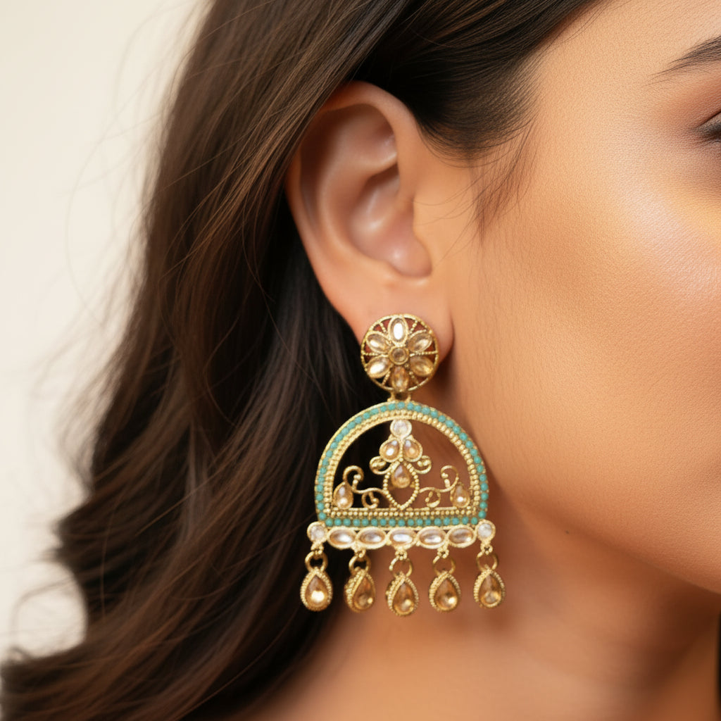 Mahi Kundan Earrings (Light-Green)