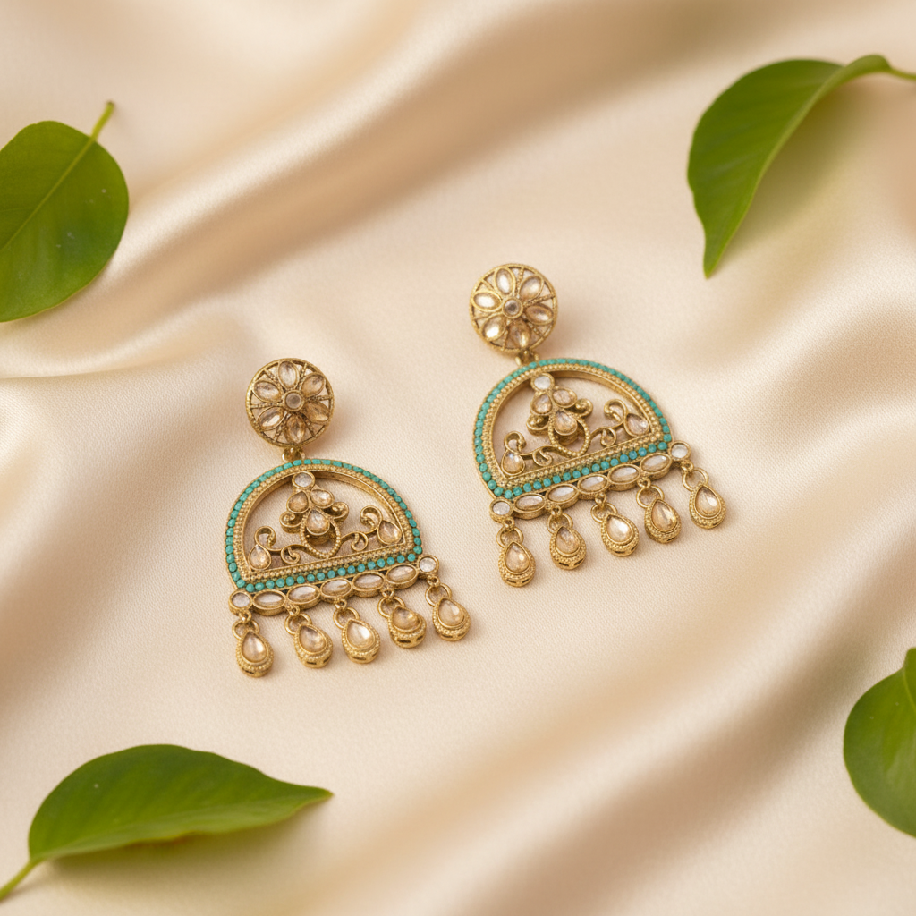 Mahi Kundan Earrings (Light-Green)