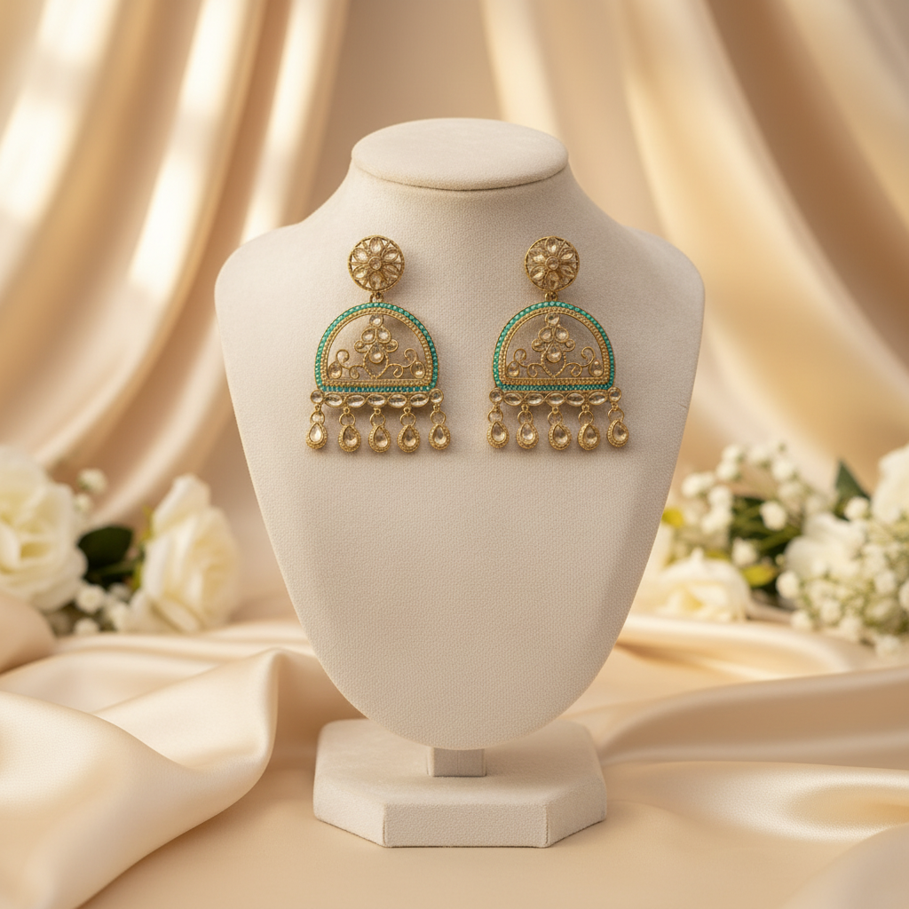 Mahi Kundan Earrings (Light-Green)